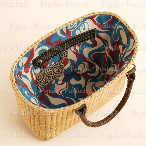 Vintage Y2K GUESS Straw/Leopard Tote  w/ Lock & Logo Scarf – Like New! - Picture 4 of 6